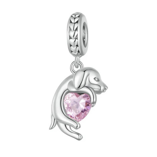 Charm Colgante para Perro con Corazón de Circonita Rosa  - Sus Secretos