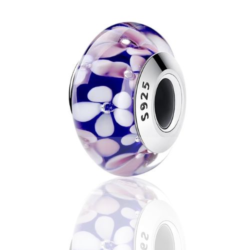 Toque de naturaleza: Colgante de plata con diseño de flores blancas y violetas - Colección de Inspiración Murano