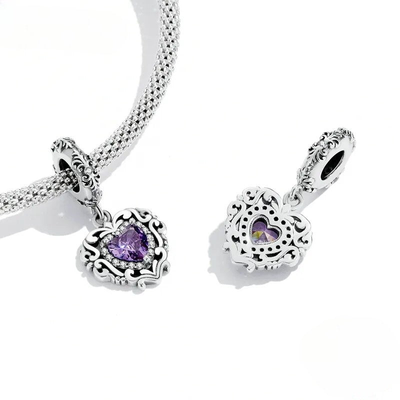 Colgante Violeta Amor Eterno Colección Encanto Violeta - Colgante Retro de Plata con Corazón de Circonita Violeta