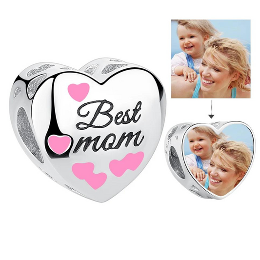 Charm Colgante con Forma de Corazón Mensaje La Mejor Mamá Del Mundo-  Personalizado